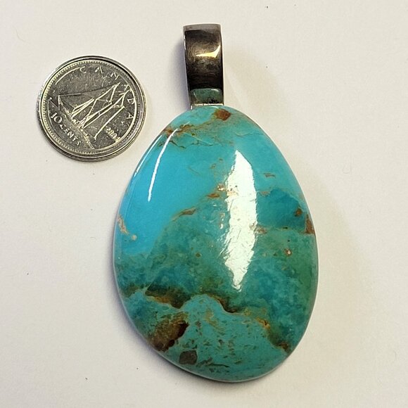 Large Turquoise Pendant Barse 925 Sterling Silver - Picture 6 of 15